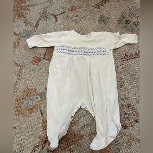 Kissy kissy Hand smocked CLB charmed white footie, Pima